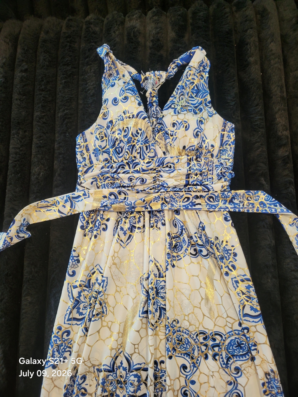 Blue & White Floral V-Neck Summer Dress